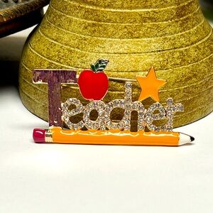 Teacher Brooch with Apple and Star, NIP,